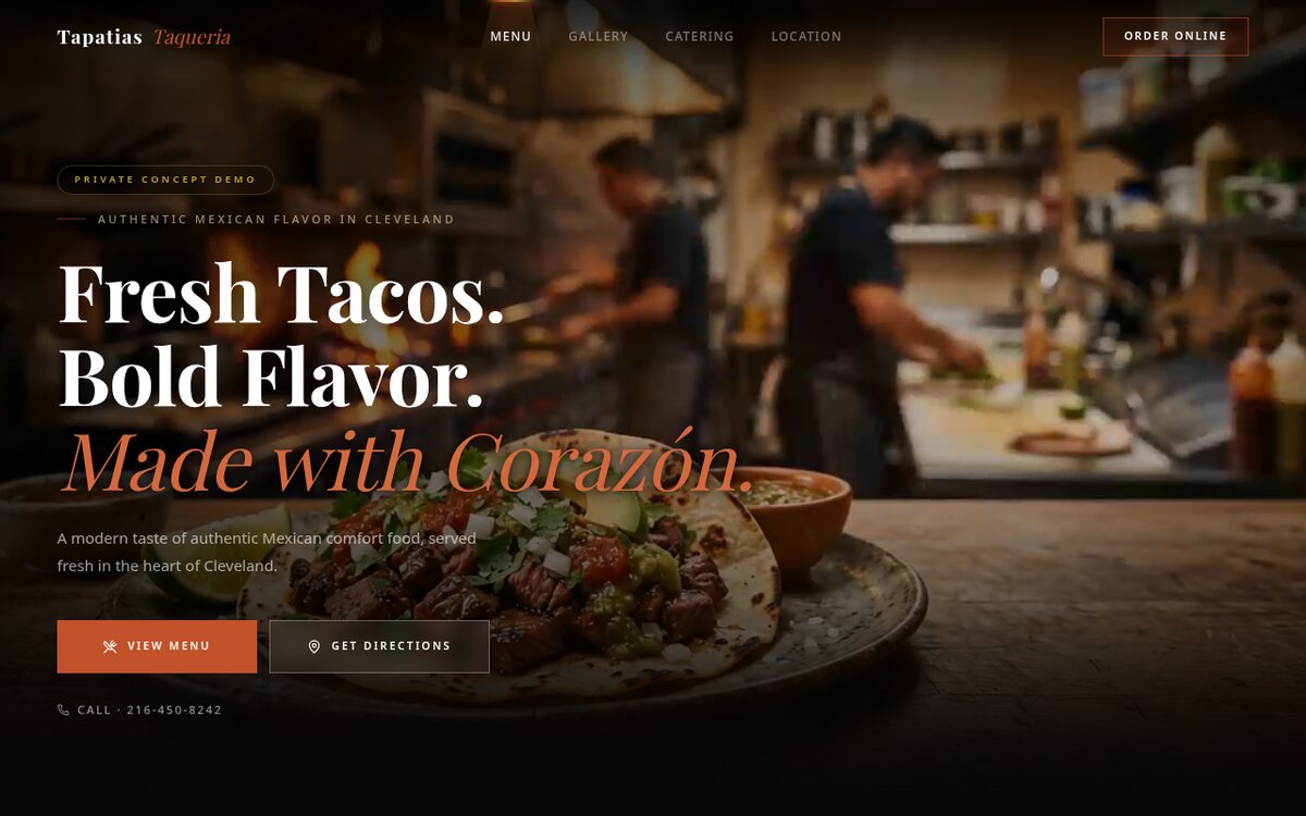 Tapatías Taquería — sitio web de Restaurante diseñado por Leyva Web Studio en Cleveland, Ohio